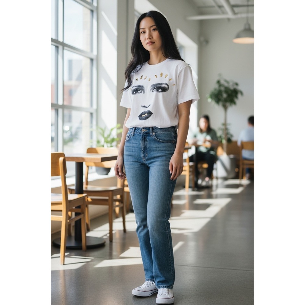 Young & Reckless Womens Graphic T-Shirt White Gold Foil Portrait XS New